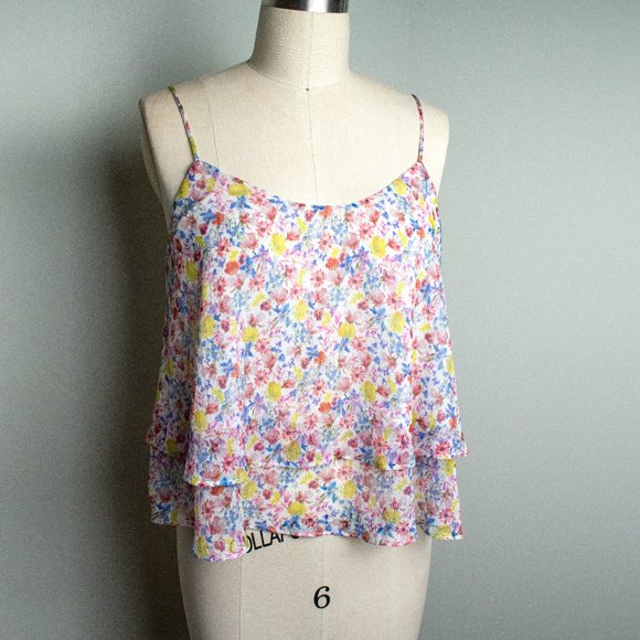 Lightweight Floral Print Tiered Chiffon Tank - XS - Picture 1 of 7